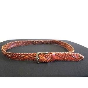 VTG County Seat Brown Braided Woven Leather Brass Buckle Belt Men Sz 34, 33"-38"